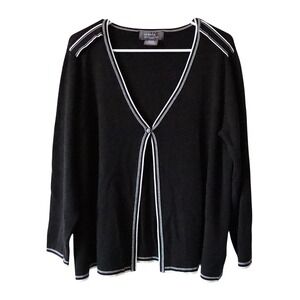 George by Mark Eisen Woman 18/20W Black White Trim Cardigan Sweater Button Front